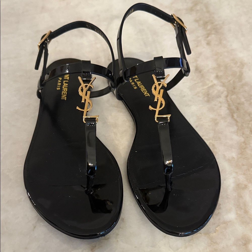 Saint Laurent Black and Gold Sandals